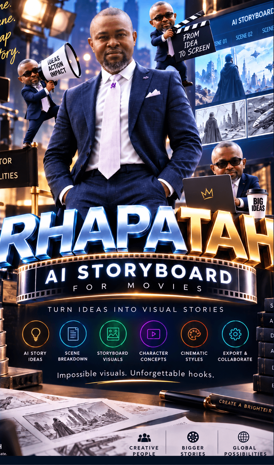 Rhapatah cinematic AI storyboard concept featuring Dominic